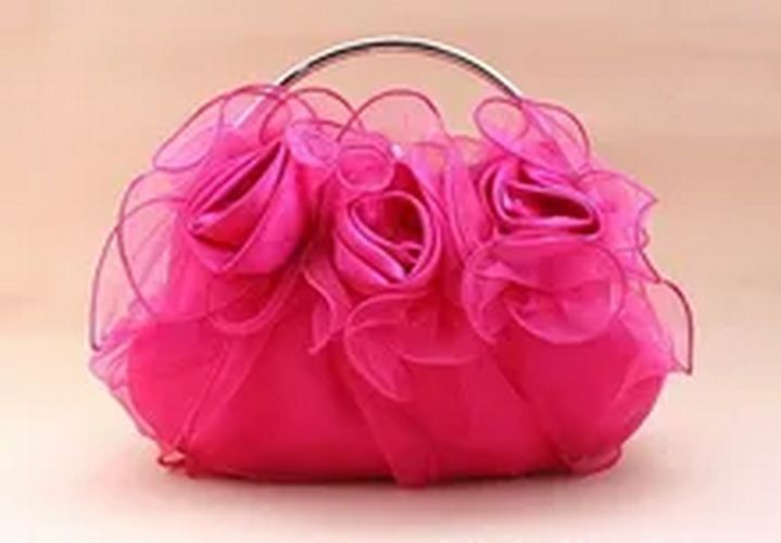 Frame Wristlets Appliques Flowers Handbags Diamond Satin Flower Evening Handbag