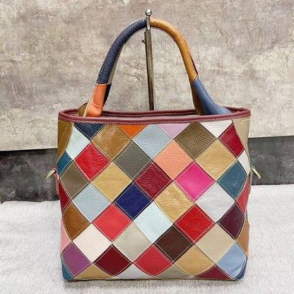 Top Genuine Leather Multi-color Tote Handbag, New Designer Women's Shoulder Bags