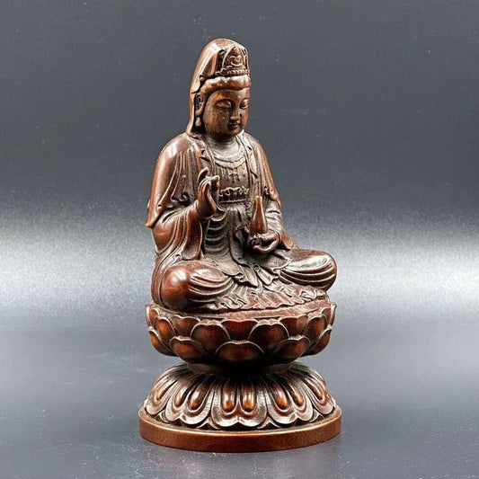 Vintage Chinese Antique Wooden Carving Kwan Yin Figure Statue Wood Buddha Decor