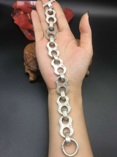 Asian old miao silver hand cast cool statue bracelet jewel gift