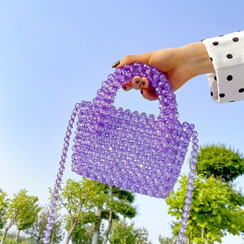 Summer Simple Customized Handmade Woven Beaded Crossbody Bags Beach Crystal Tote