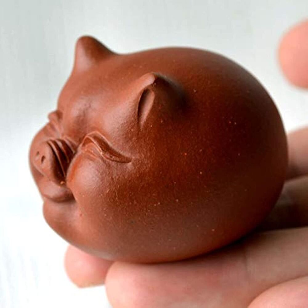 Chawan Zisha Chinese Yixing Clay Pig Handmade Kungfu Tea Decoration with bell