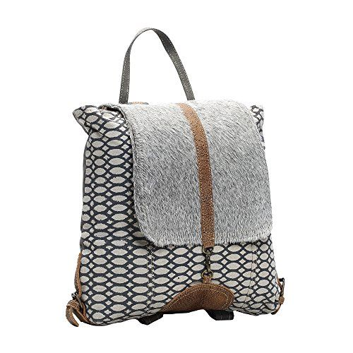 Myra Bag Honey Bee Cowhide & Upcycled Canvas Backpack S-1162 One Size, Gray