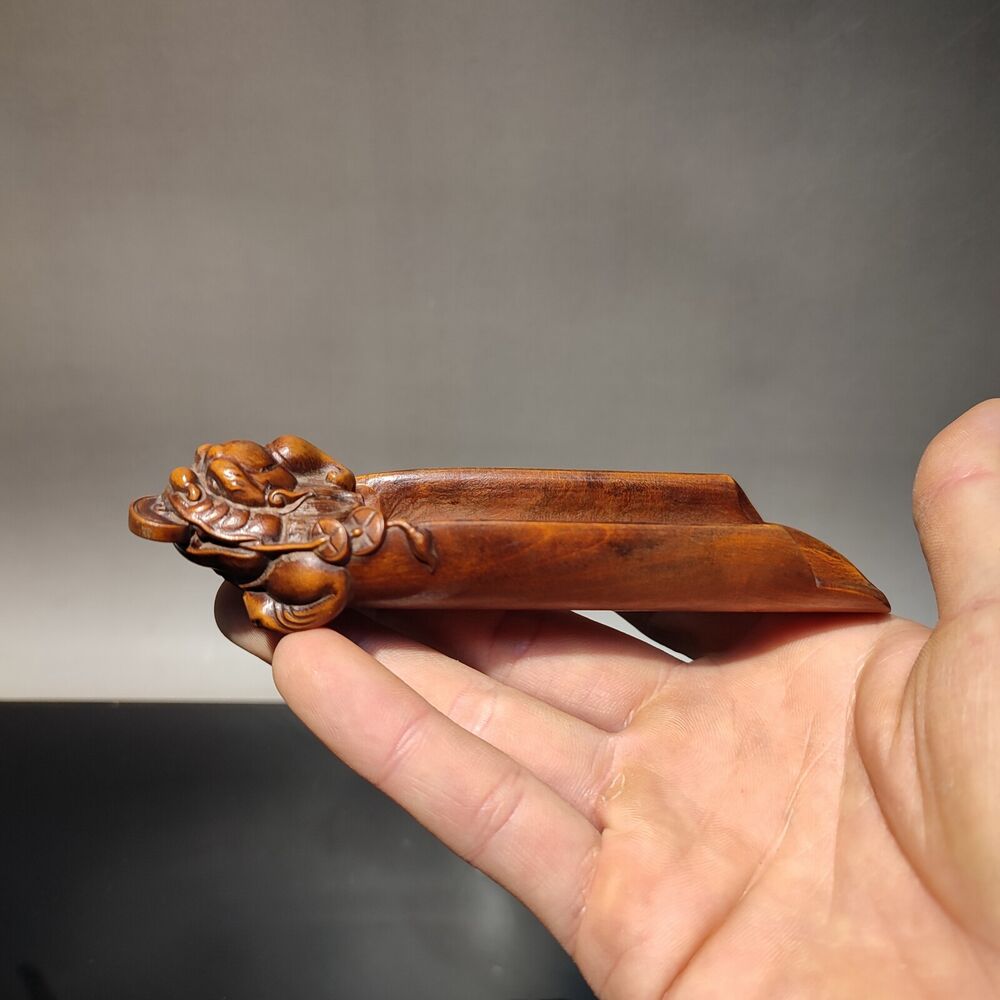 Fine wood carved decor Boxwood wooden statue carvings Tea shovel Tea Toad gifts