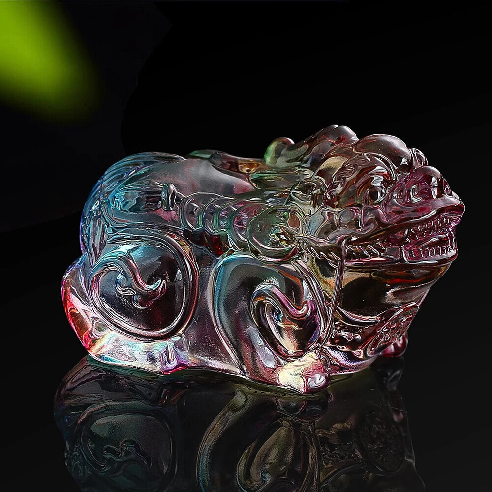 Figurine Crystal Glass Mythical Wild Animal Feng Shui Lucky Pixiu Statue 4.5x3cm