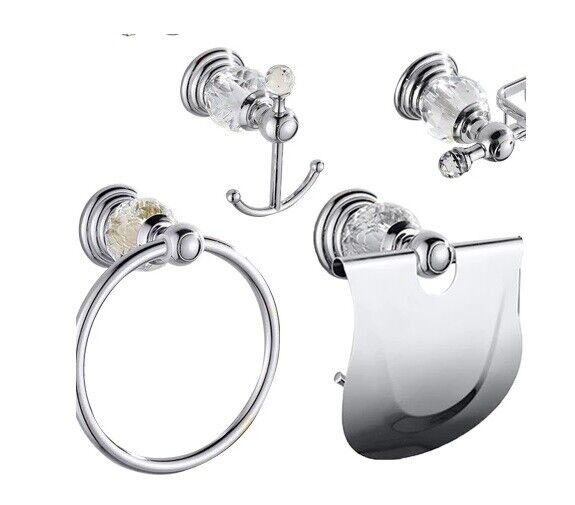 Luxury Crystal Silver Bathroom Accessories Chrome Polished Brass Hardware Sets