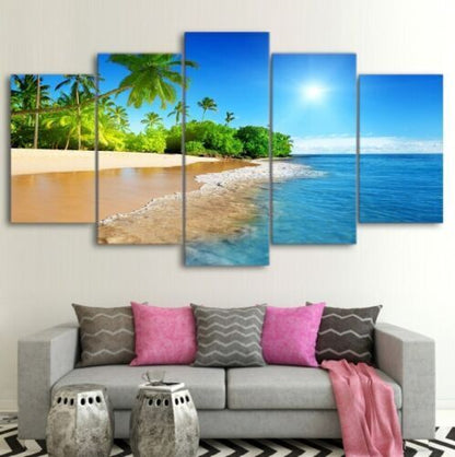 Blue Island Canvas Painting Picture Home Decor Modern Abstract 5Pcs Wall Art