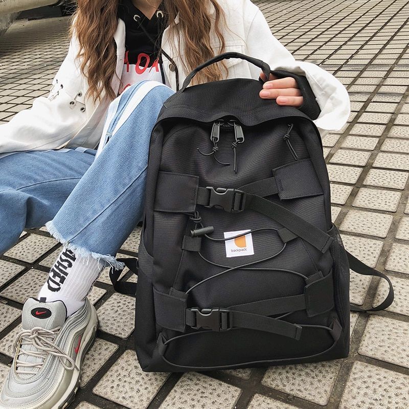 Large Backpacks Solid Zipper Purse Traveling Bags 33*17*43 CM Oxford Nylon Black