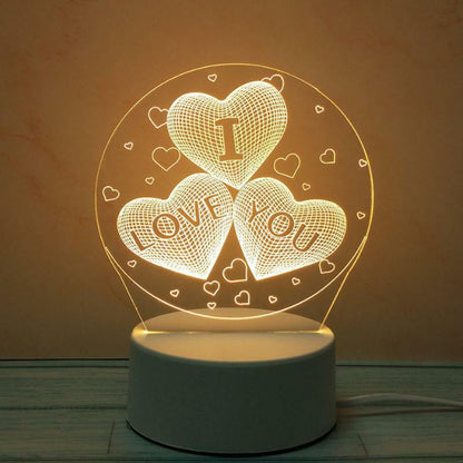 3D LED Night Light USB Chrome Small Table Lamp Hearts Novel Illusion Lamp Girl