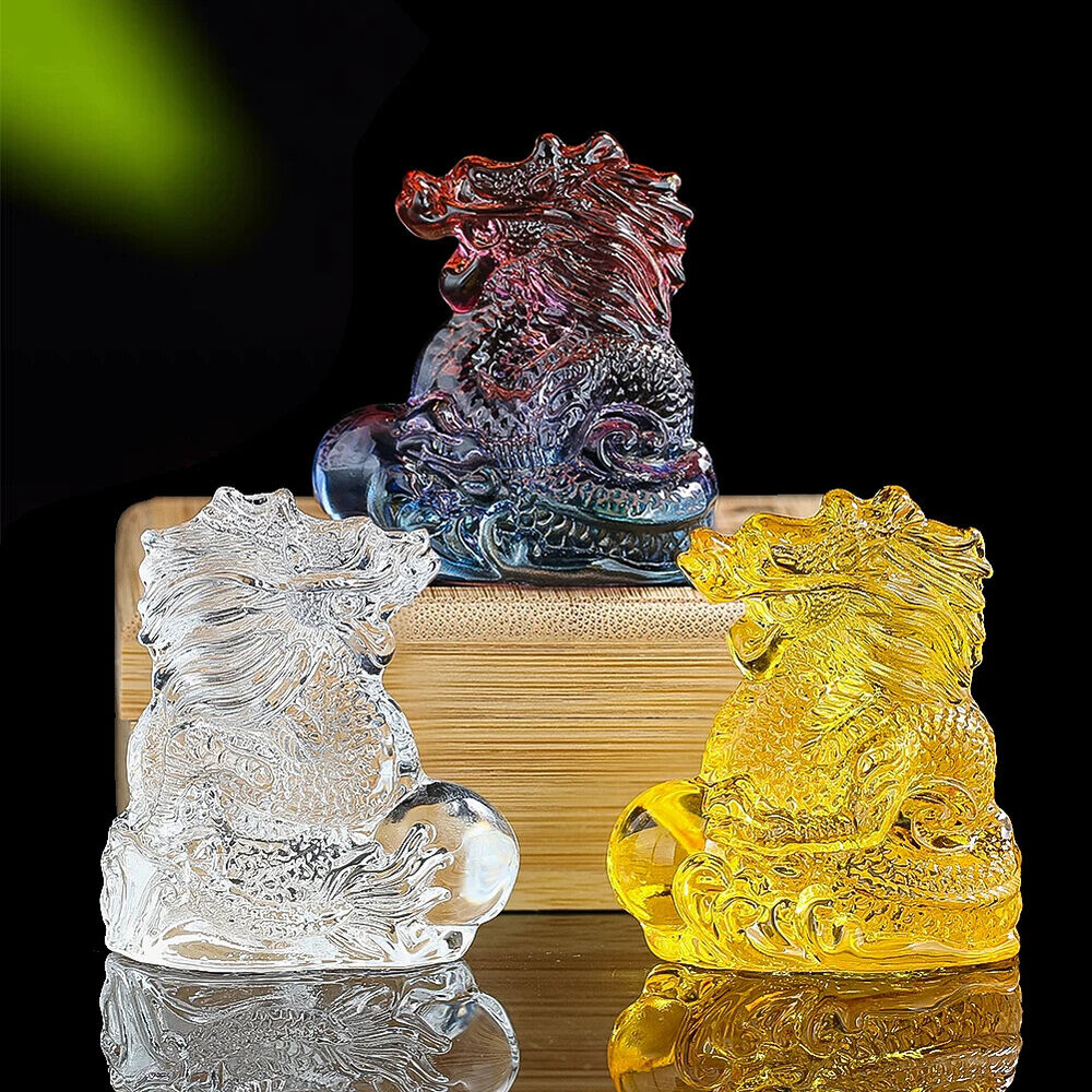 Chinese Zodiac Dragon Figurines Crystal Glass Miniatures Lucky Craft Decorations