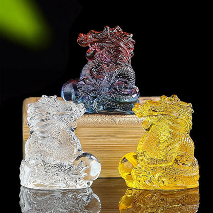 Chinese Zodiac Dragon Figurines Crystal Glass Miniatures Lucky Craft Decorations
