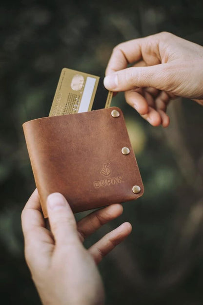 Handmade Full Grain Leather Slim Bifold Wallet Six Card Slots Minimalist Gift