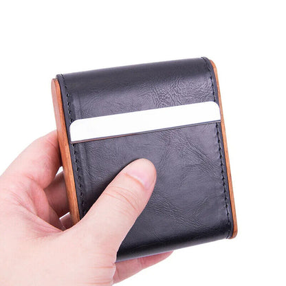 Cigarette Cases Solid Wood Leather Cigar Tobacco Holders Pocket Storage 9x10x2cm