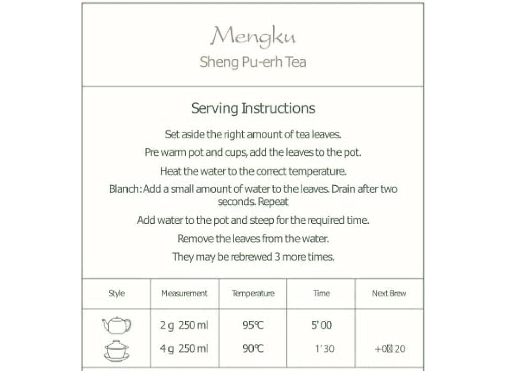 Sheng Pu er Tea Yunnan - Mengku Young Pu-erh Tea - Pu Er Or Pu-erh Red Tea -100g