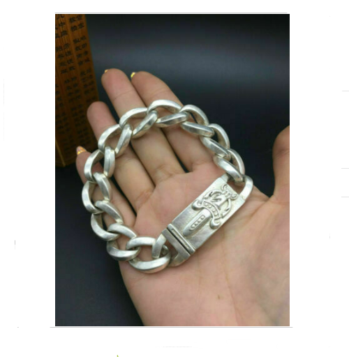 Asian old miao silver hand cast cool statue bracelet jewel gift