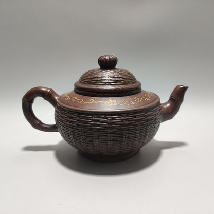 Vintage Chinese Yixing Purple Clay Teapot Zisha Ceremony Nice Bamboo Teaware Art