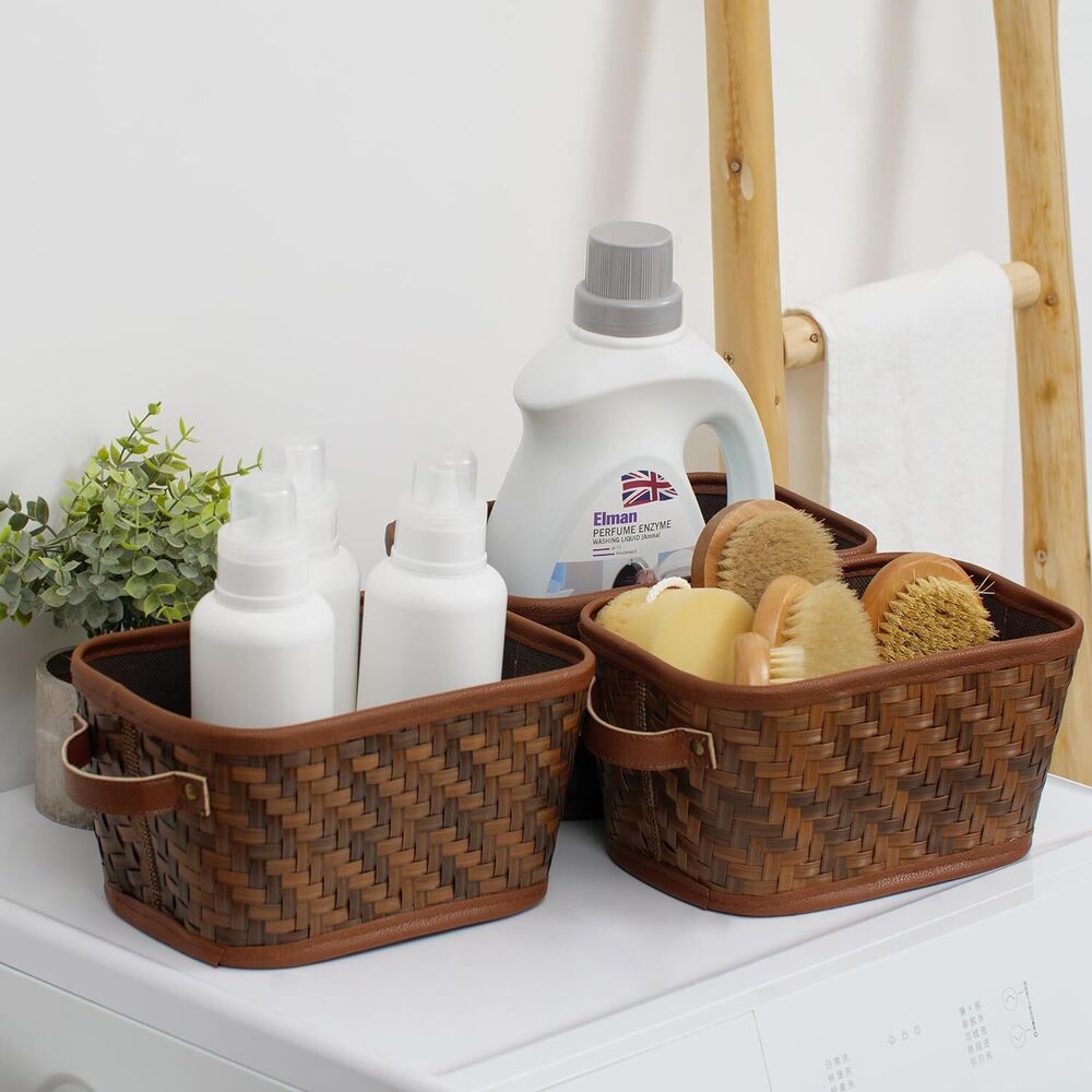 Woven Storage Baskets for Home Kitchen Organizing Decoration Brown 3 Pieces