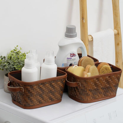 Woven Storage Baskets for Home Kitchen Organizing Decoration Brown 3 Pieces