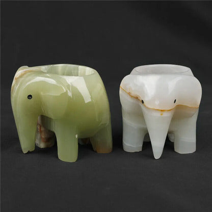 Candle Holder Natural Stone Afghan Jade Elephant Carvings Decorative Candlestick