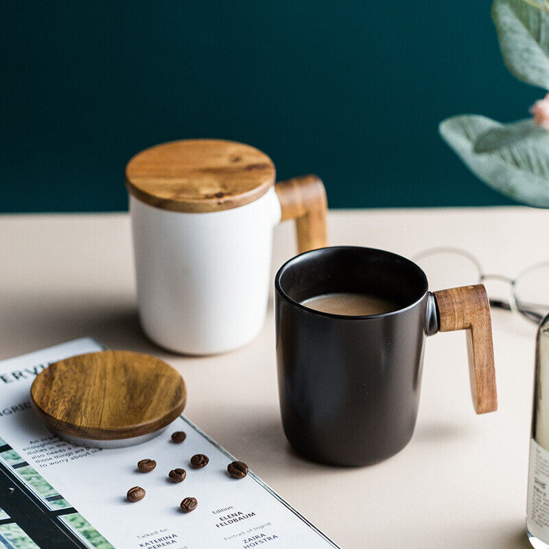 Embersceramic Nordic Ceramic Coffee Mug with Wood Handle and Premium Gift Box