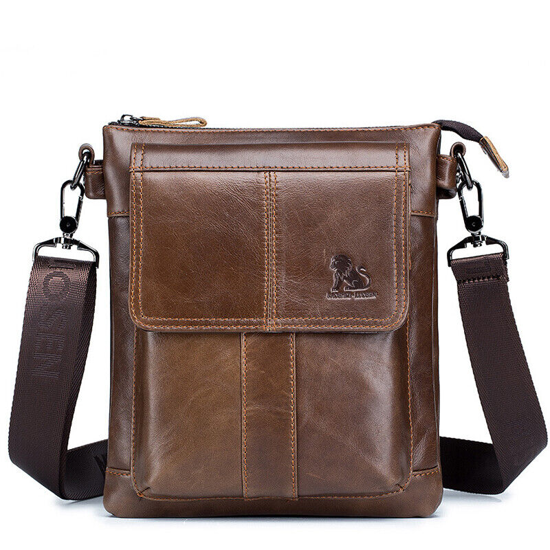 100% Genuine Leather Men's Sling Shoulder Bag Messenger Bag 10inch Crossbody Bag