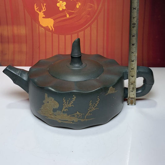 Vintage Chinese Yixing Purple Clay Teapot Zisha Ceramic Bamboo Kung Teaware Rare