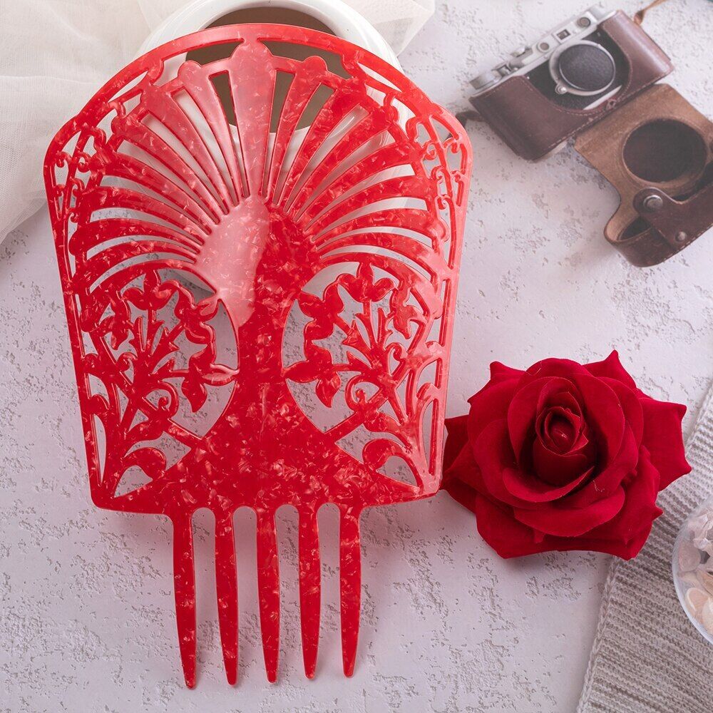 Women Headdress Hair Combs Clips Colorful Acetate Flamenco Accessories 19.5x27cm