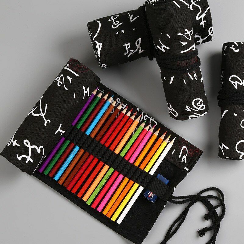 School Pencil Case Cute Canvas Roll Stationery Pouch Supplies Boys Girls Pen Bag