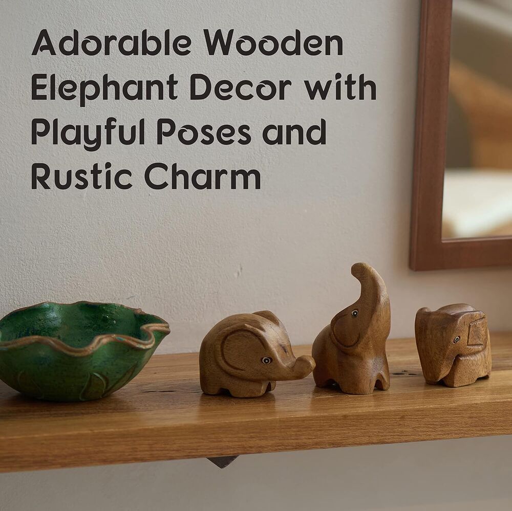 Handcrafted Wooden Elephant Statue for Home Office Decoration Gift 3 Pieces