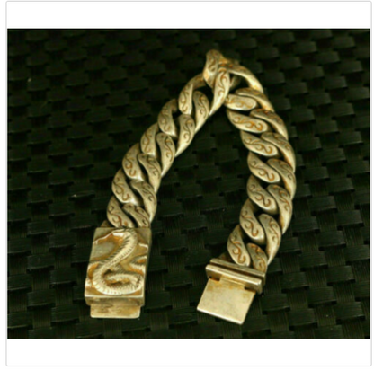 Cool chinese old tibetan silver hand carving snake statue bracelet collect gift