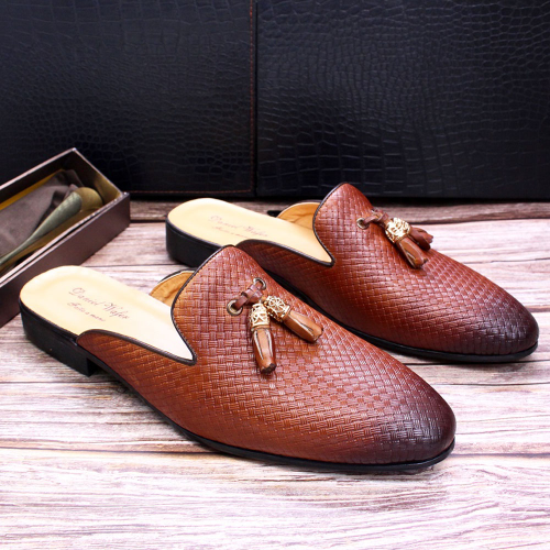 Half Shoes Men Genuine Leather Brown Blue Black Shoes Mens Fashion