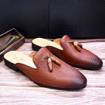 Half Shoes Men Genuine Leather Brown Blue Black Shoes Mens Fashion