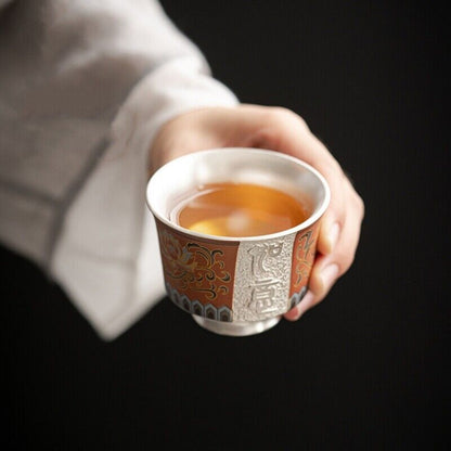 100ml pure silver tea cup porcelain master cup handpainted handmade cup of tea