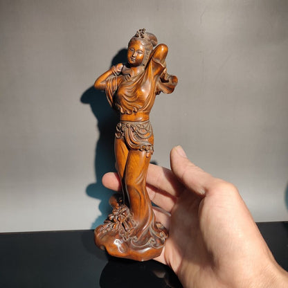 vintage christmas boxwood beauty figurine sexy Gift dance girl Dream carving art