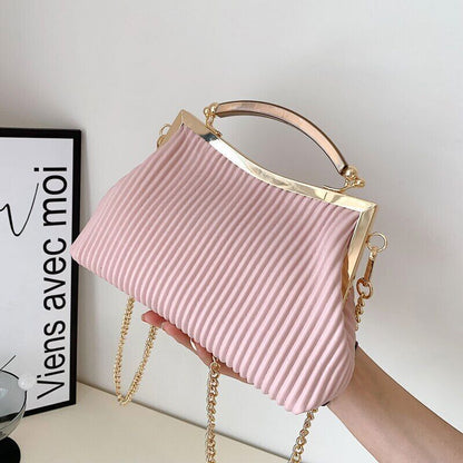Handbag Handle Pleated Shell Bag Women Clutch Purses Crossbody Bag