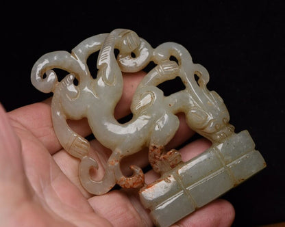 Chinese Hetian Jade Hand Carved Dragon Statue Nice Figurines Artwork Collectible