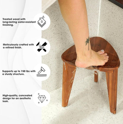 Multi-Purpose Wooden Corner Step Stool Shower Desk Foot Rest Seat Bench Decor