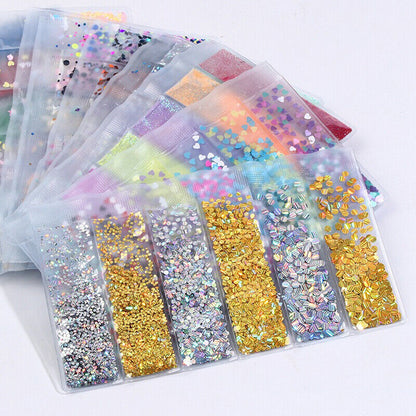 6 grids/bag Nail Art Sequins Colorful Nail Polish Flakes Foils For ManicurSE