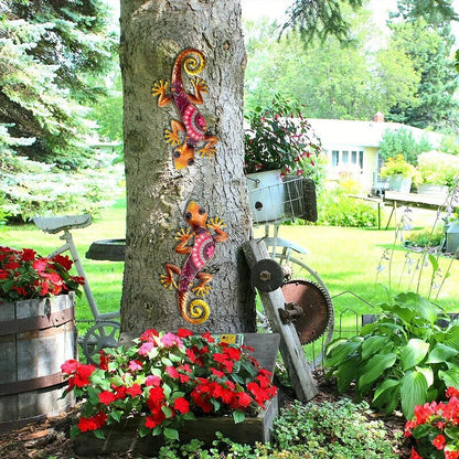 Wall Decoration 2Pcs Metal Gecko Lizard Sculptures Garden Yard Patio Art Statues