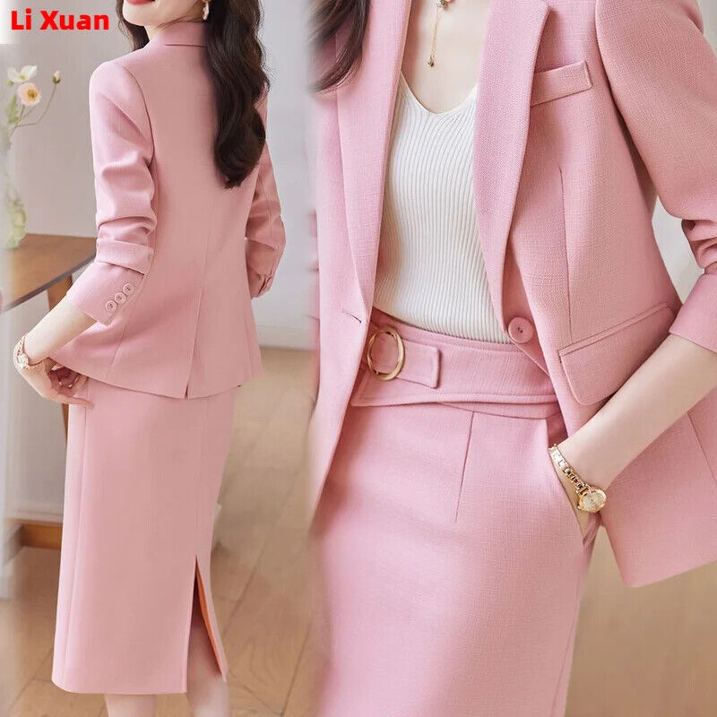 Outfits Women, Blazer Skirts Suit Office Uniform Jacket Skirts 2-Piece Set