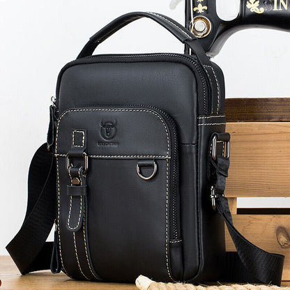 100% Genuine Leather Men's Sling Shoulder/Messenger Bag Double Zipper 8" Handbag