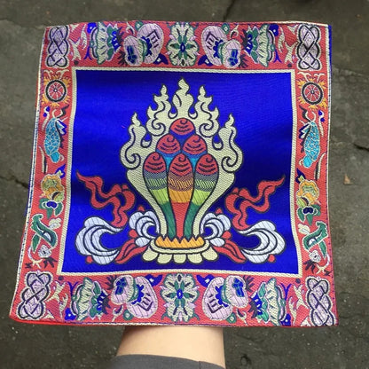 Buddhist silk brocade red eight auspicious symbols table altar cloth -