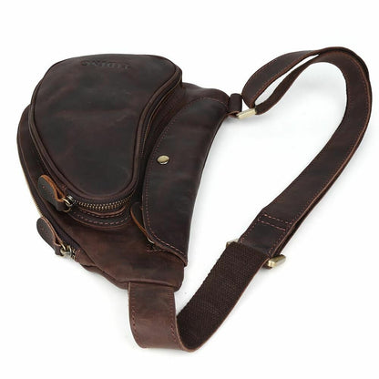 Men's Brown Real Leather Small Shoulder Sling Bag Sports Pouch Pack Cross Body