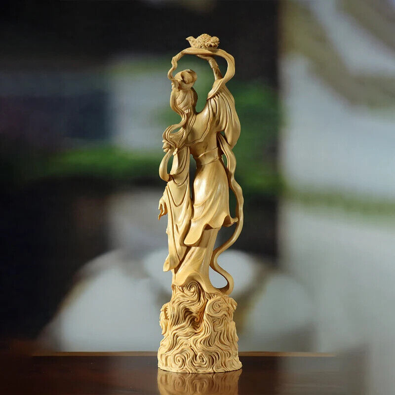 Boxwood sculpture goddess solid wood statue home room office figure Sky girl