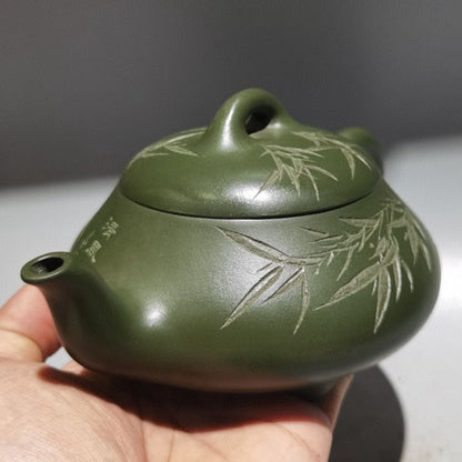 Chinese Yixing Purple Clay Teapot Zisha Handmade Ceramic Carving Bamboo Teaware