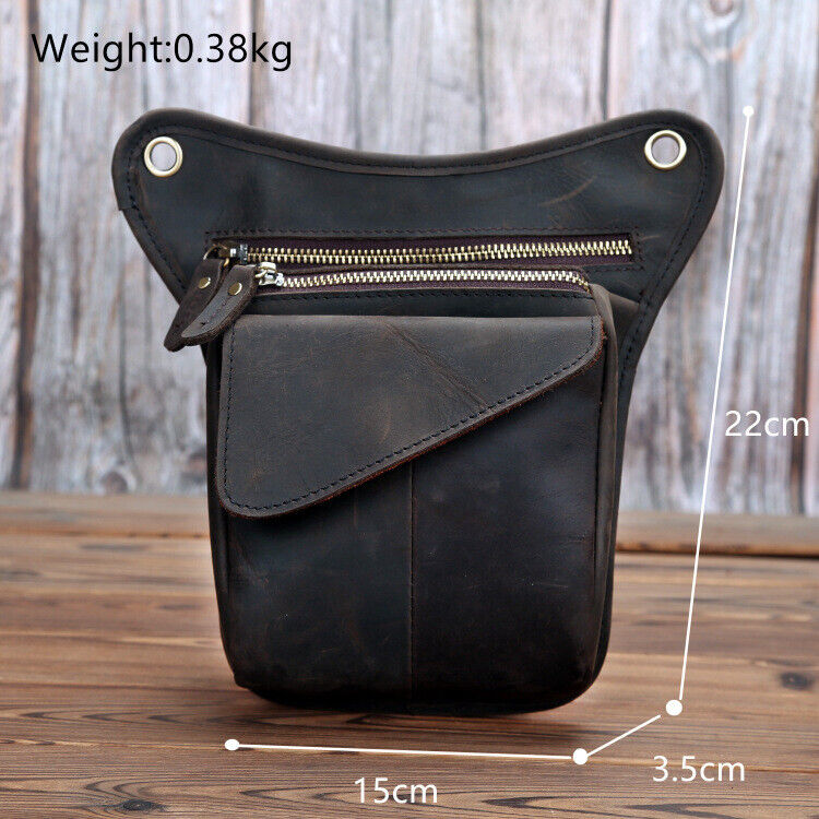 Mens Motorcycle Crazy Horse Leather Drop Leg Bag Tactical Thigh Waist Fanny Pack