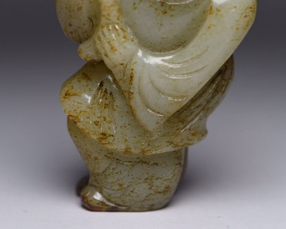 Collections Chinese Hetian Jade Hand Carving Children Statue Decor Nice Figurine