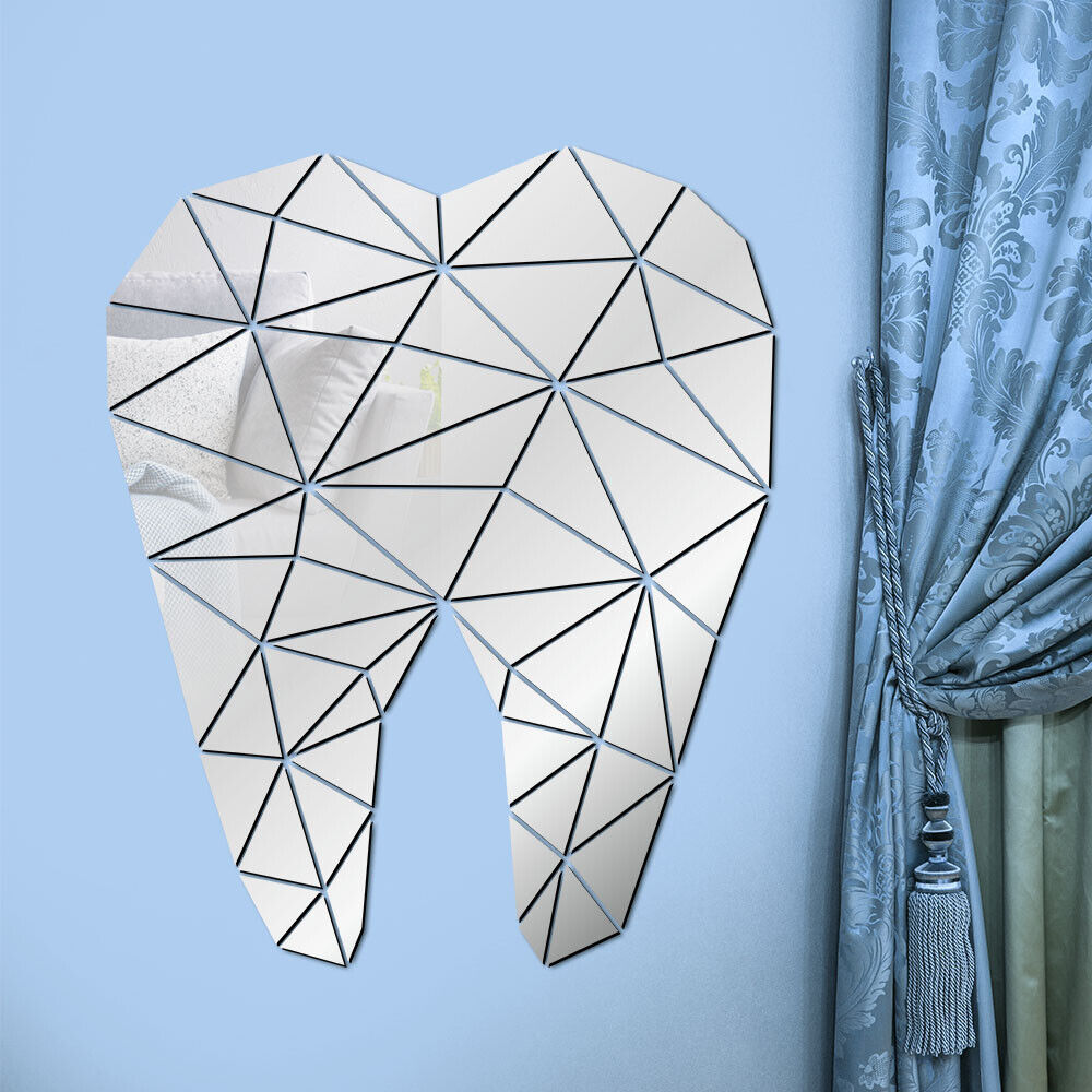 Dental Care Tooth Shaped Acrylic Mirrored Wall Stickers Dentist Clinic Art Decor