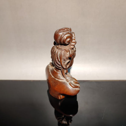 vintage wood wooden carved carving figure kuan yin antique sculpture bust mini
