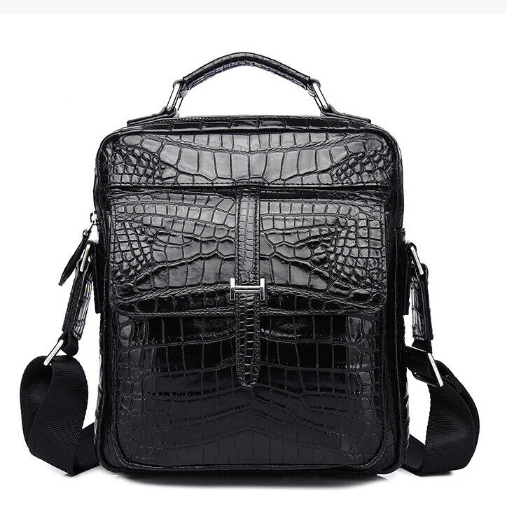Real Leather 10" Handbags, Designer Crocodile Men's Business Sling Shoulder Bag